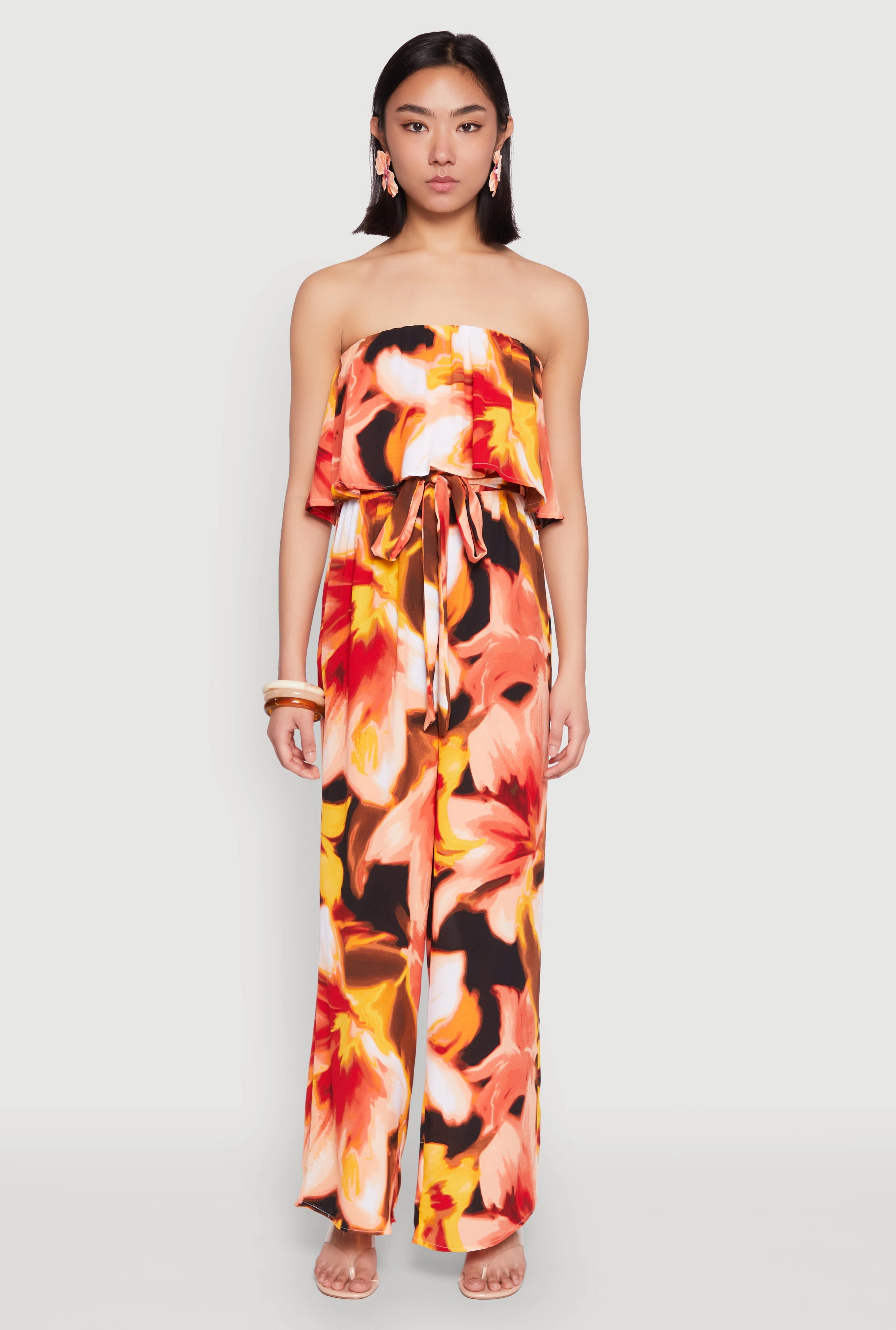 Abstract Floral Print Strapless Jumpsuit