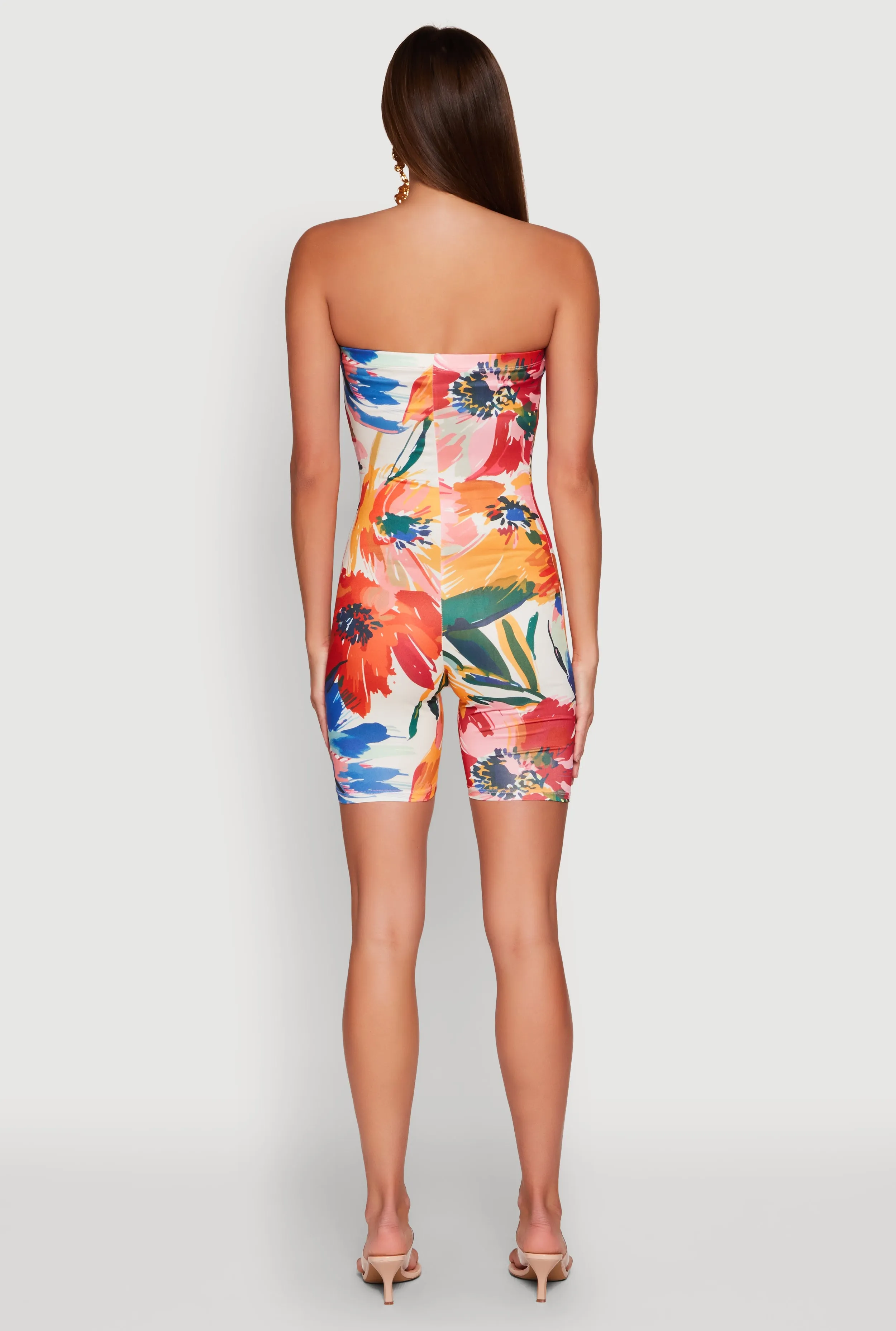 Abstract Floral Print Tube Romper