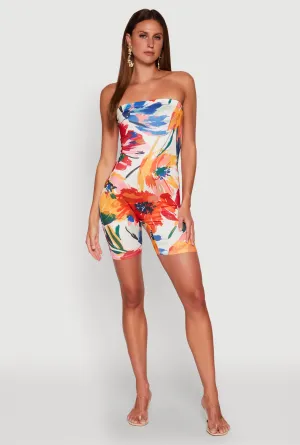 Abstract Floral Print Tube Romper