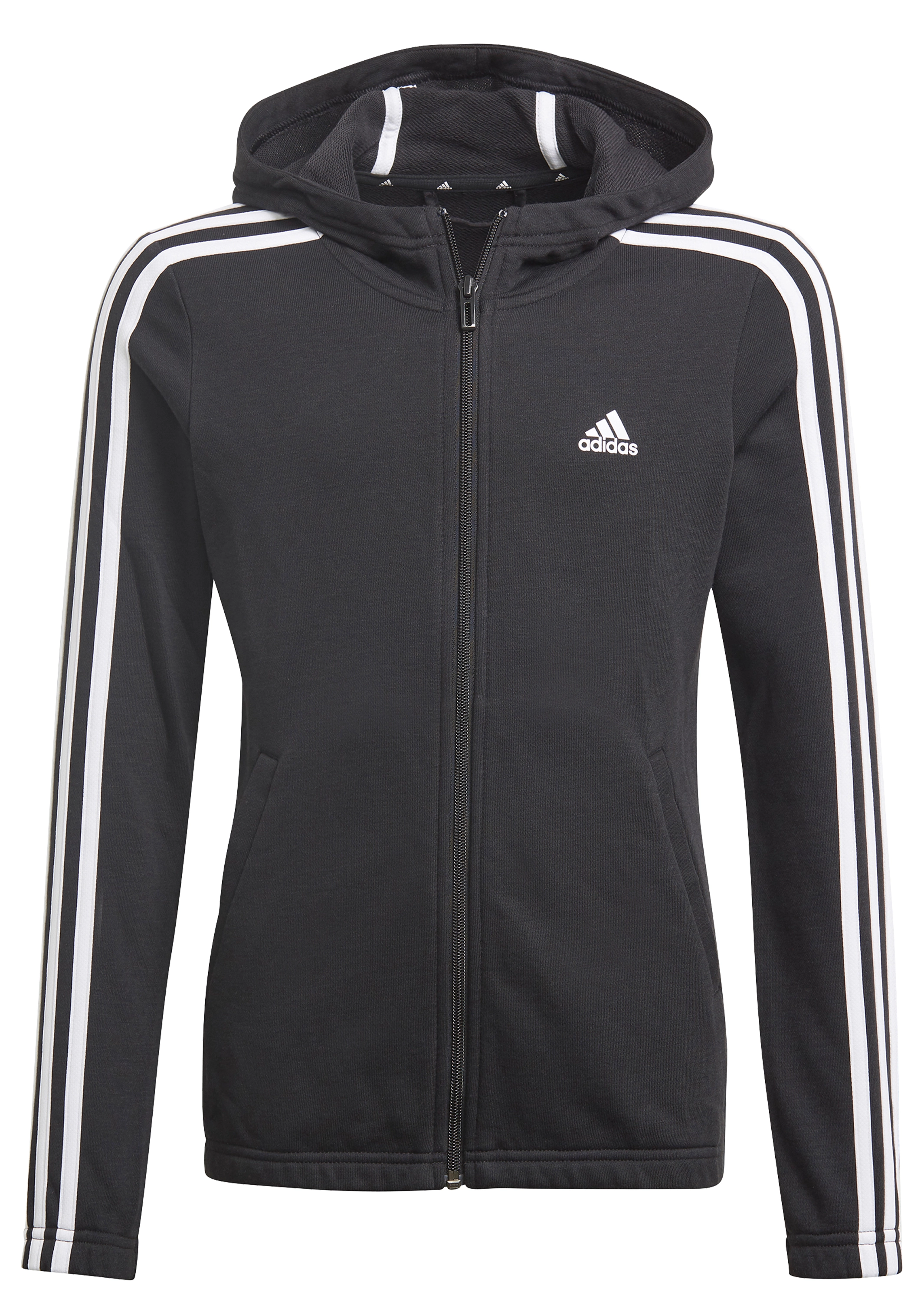 Adidas Girls Essentials 3 Stripe Full Zip Hoodie