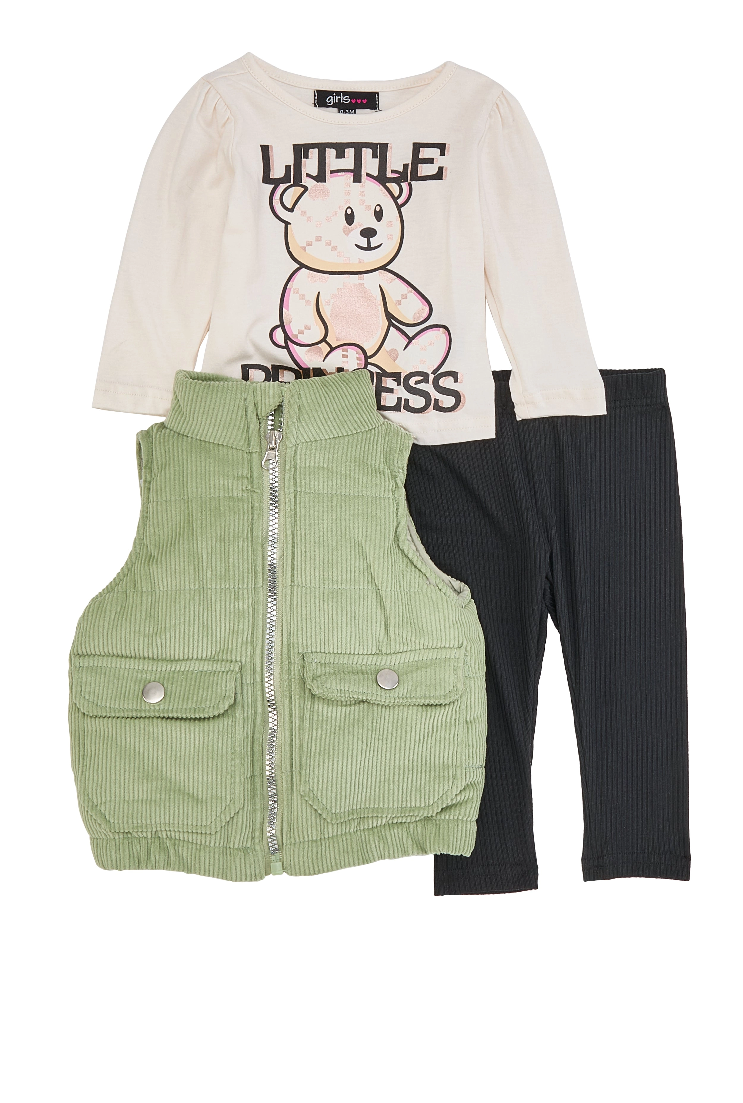 Baby Girls 0-9M Little Princess Graphic Top and Vest with Leggings