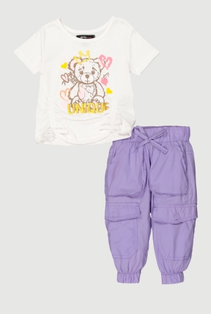 Baby Girls 0-9M Unique Bear Graphic Tee and Cargo Joggers