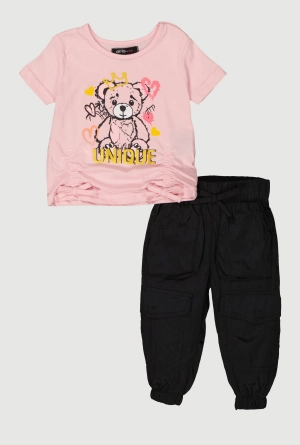 Baby Girls 0-9M Unique Bear Graphic Tee and Cargo Joggers