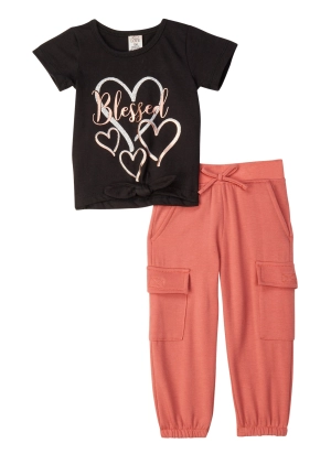 Baby Girls 12-24M Blessed Foil Screen Graphic Tee and Cargo Joggers