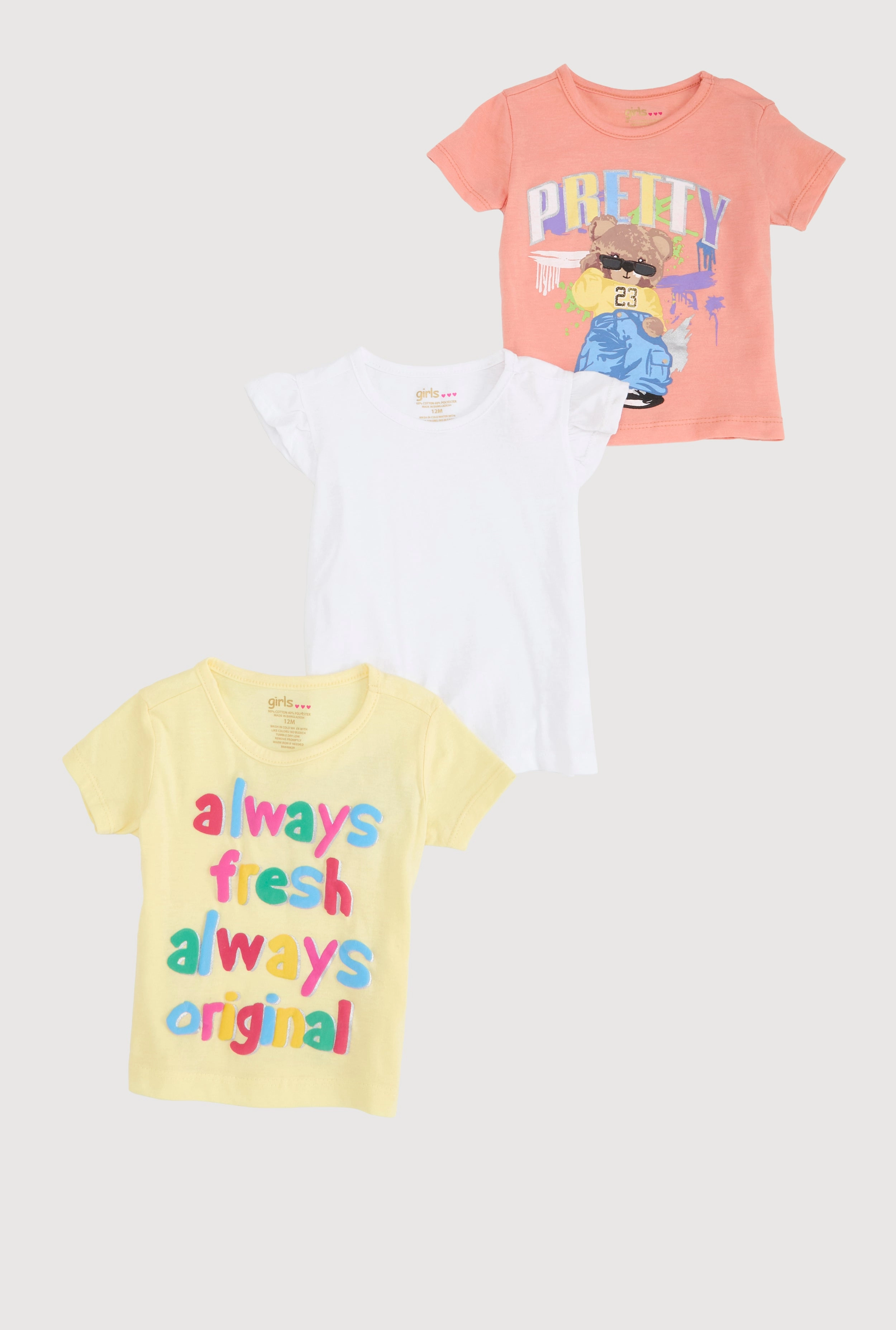 Baby Girls 12-24M Graphic Short Sleeve Tops 3 Pack