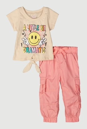 Baby Girls 12-24M Smiley Glitter Graphic Tie Front Top and Joggers