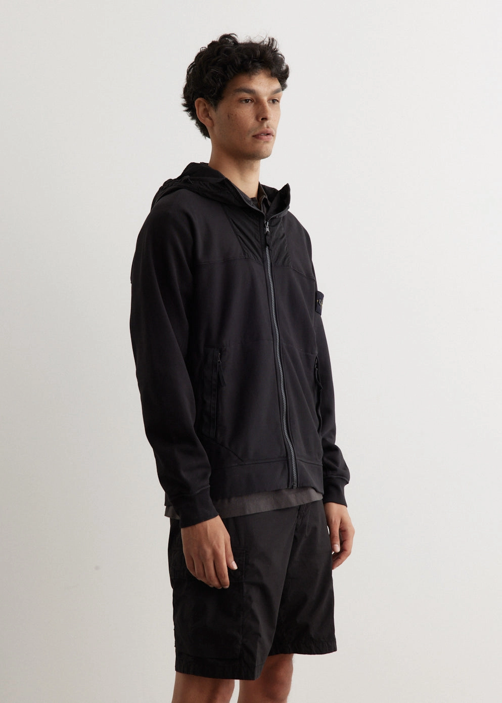 Badge Nylon Panel Hooded Sweatshirt