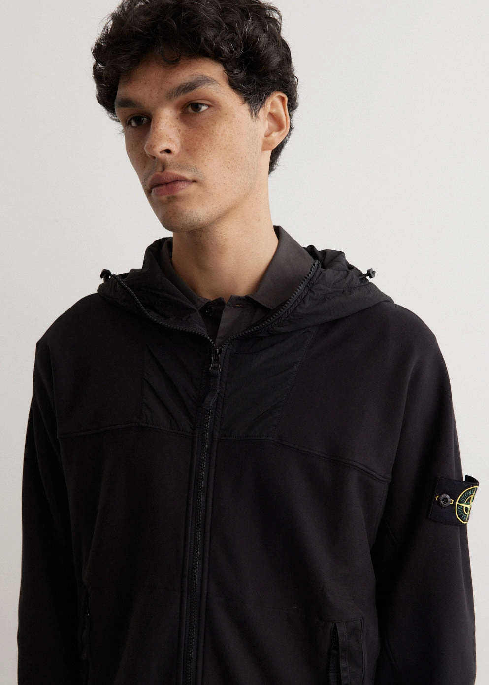 Badge Nylon Panel Hooded Sweatshirt