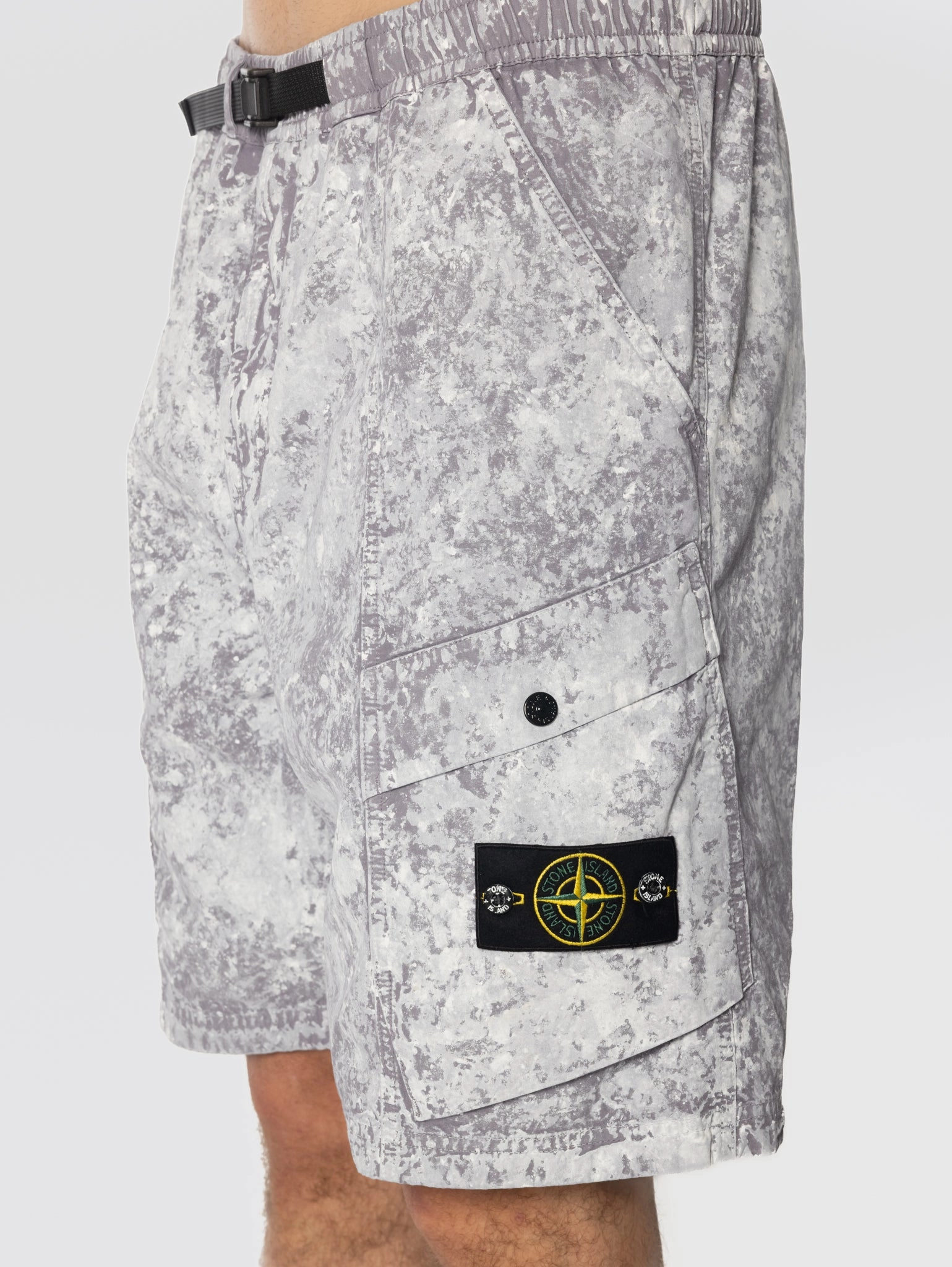 Bermuda with Ribbon in Fabric with Pearl Gray Pigment