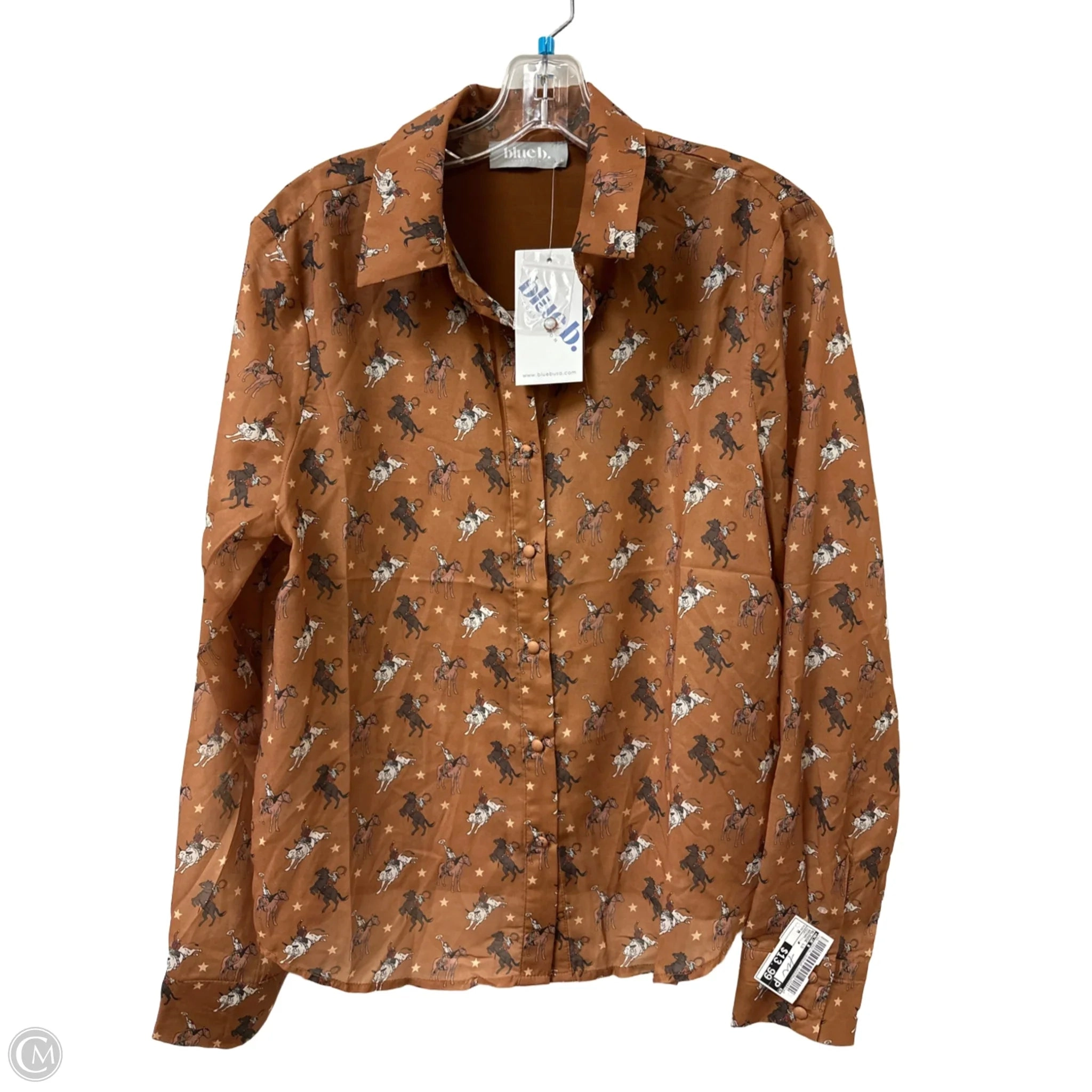 Blouse Long Sleeve By Blue B In Brown, Size: M