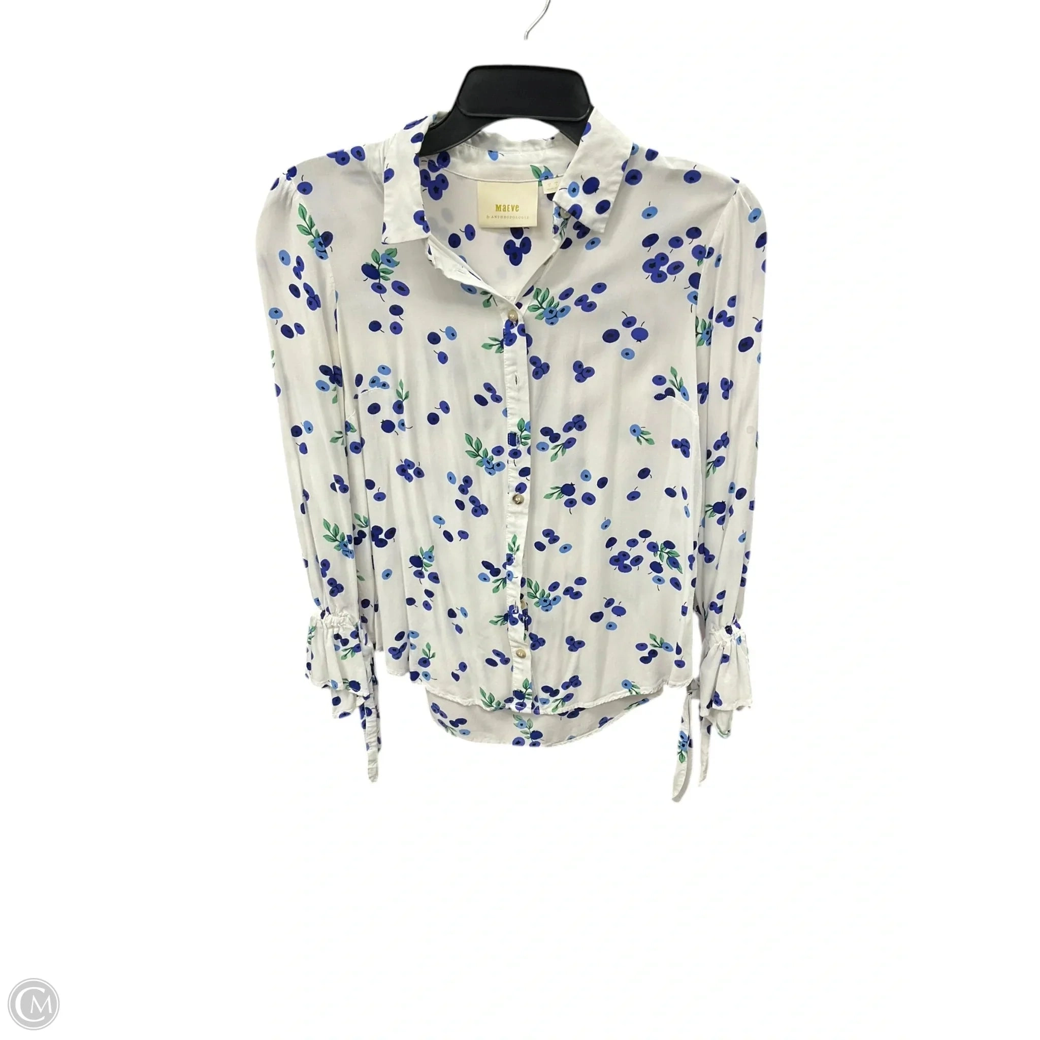 Blouse Long Sleeve By Maeve In Blue & White, Size: S