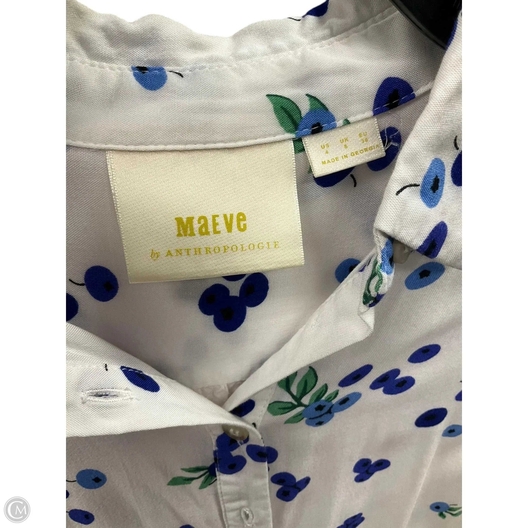 Blouse Long Sleeve By Maeve In Blue & White, Size: S