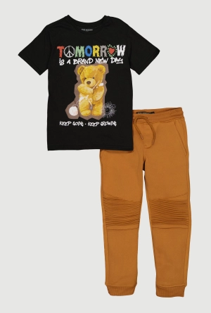 Boys Bear Graphic Tee and Moto Joggers