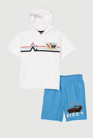 Boys Here Comes Teddy Hooded Top and Shorts Set