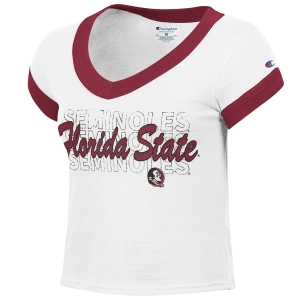 Champion Women's Seminoles Florida State/Seminole Logo Design Short Sleeve Crop Ringer T-shirt - White/Garnet
