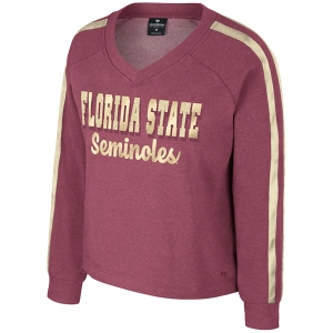 Colosseum Youth Girl's Florida State Seminoles Metallic Design V-neck Crew Fleece - Garnet