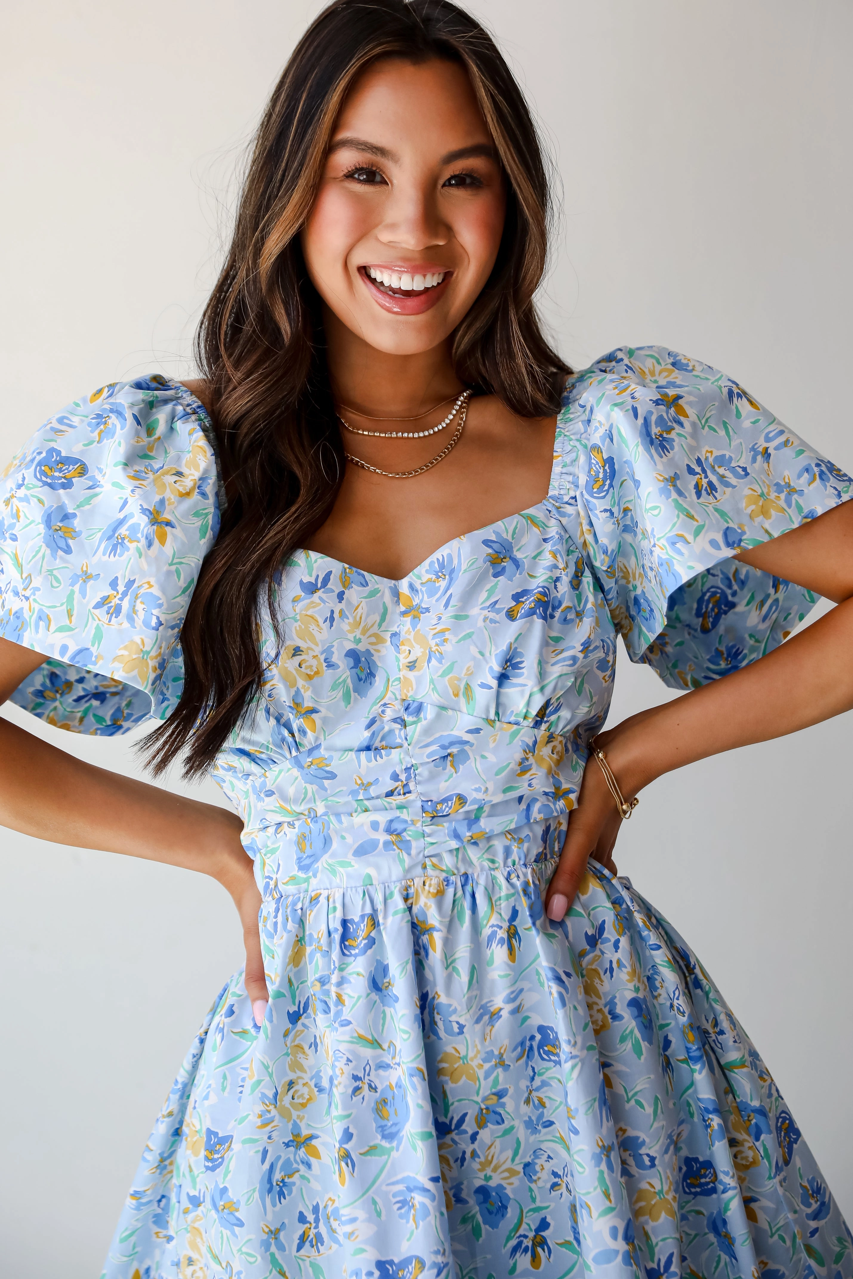 FINAL SALE - Exceedingly Gorgeous Blue Floral Mini Dress