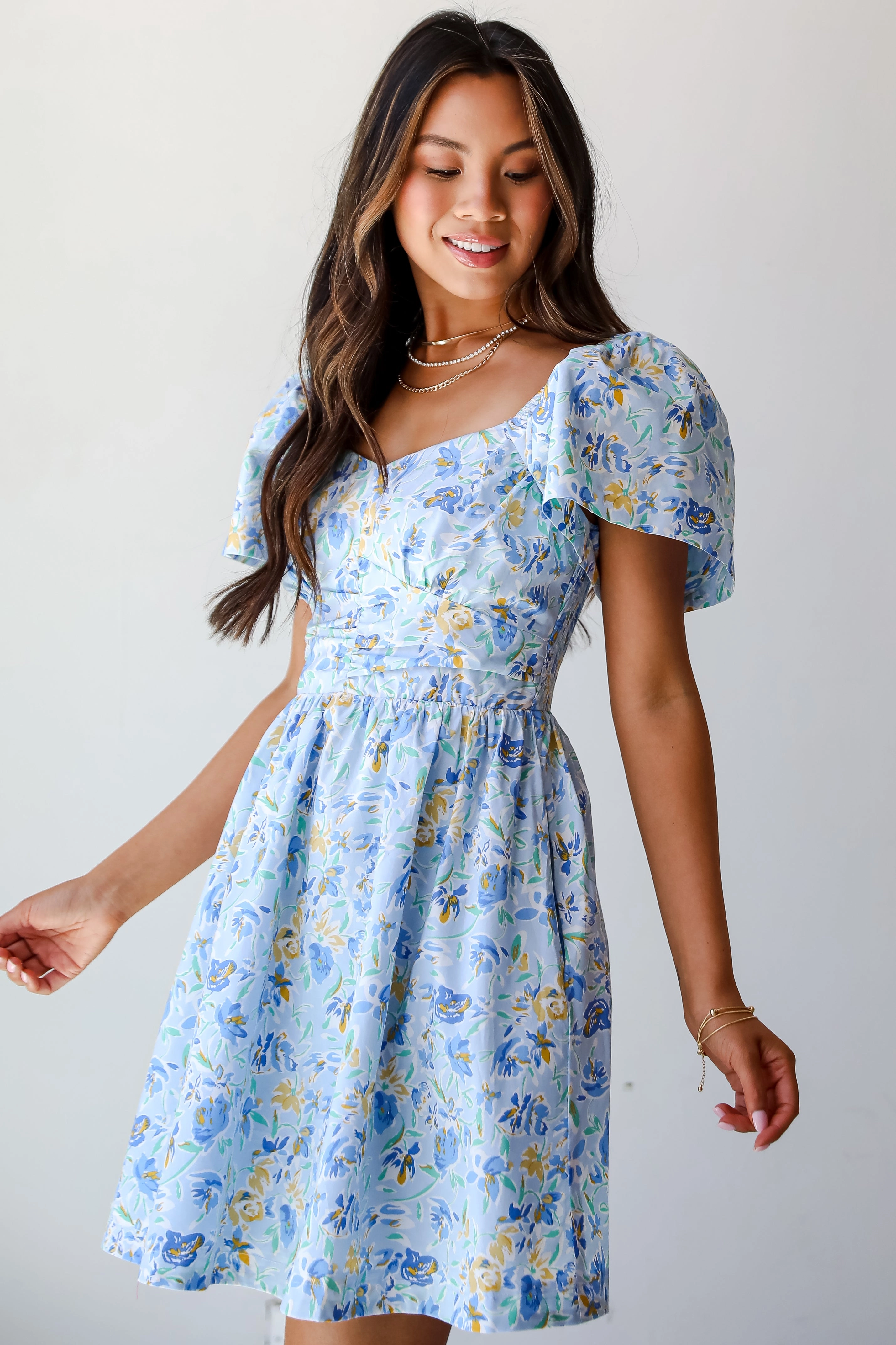 FINAL SALE - Exceedingly Gorgeous Blue Floral Mini Dress