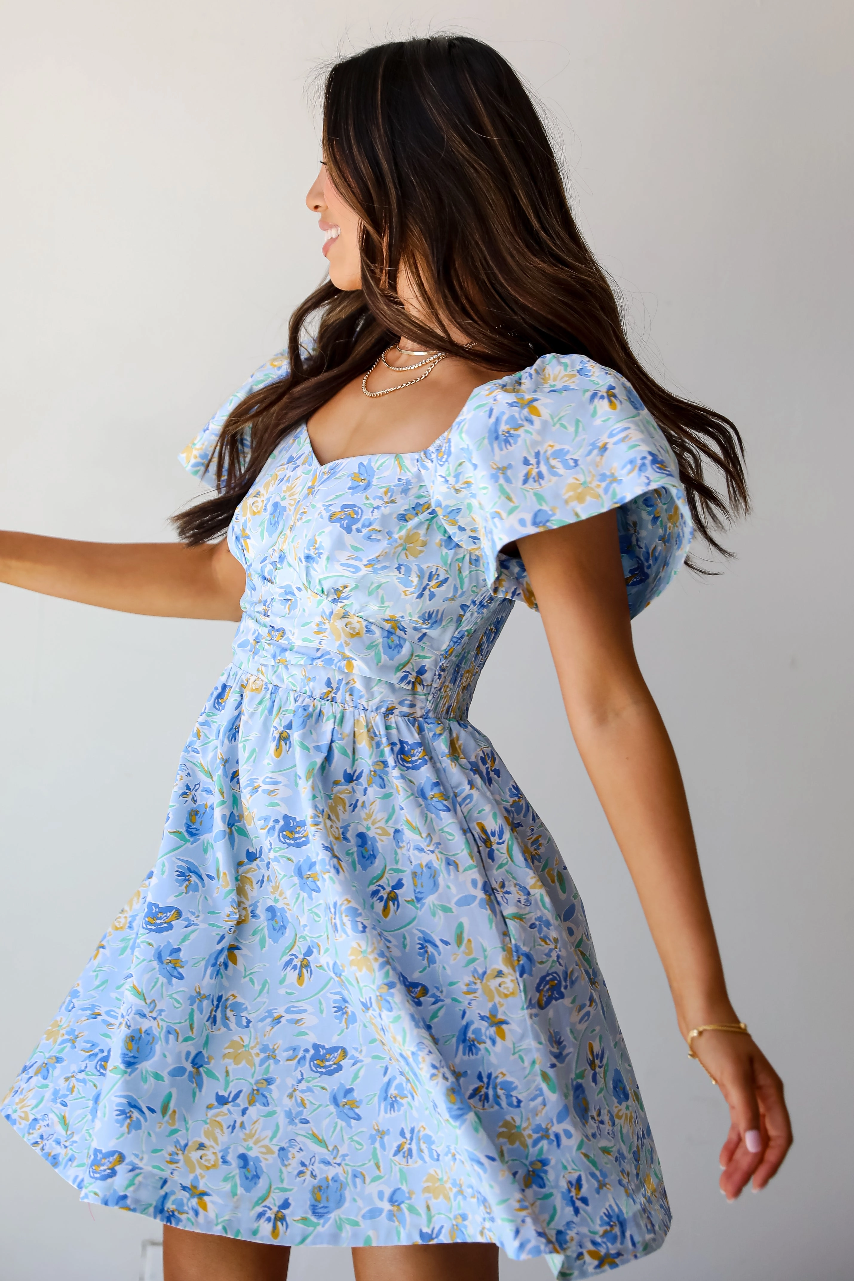 FINAL SALE - Exceedingly Gorgeous Blue Floral Mini Dress