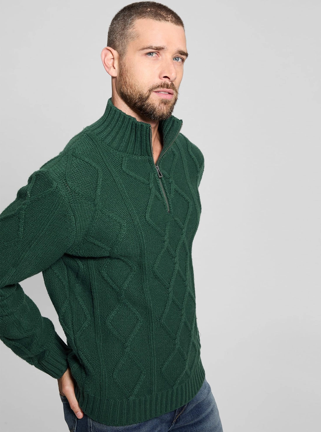 Green Diamond Cable Knit Jumper