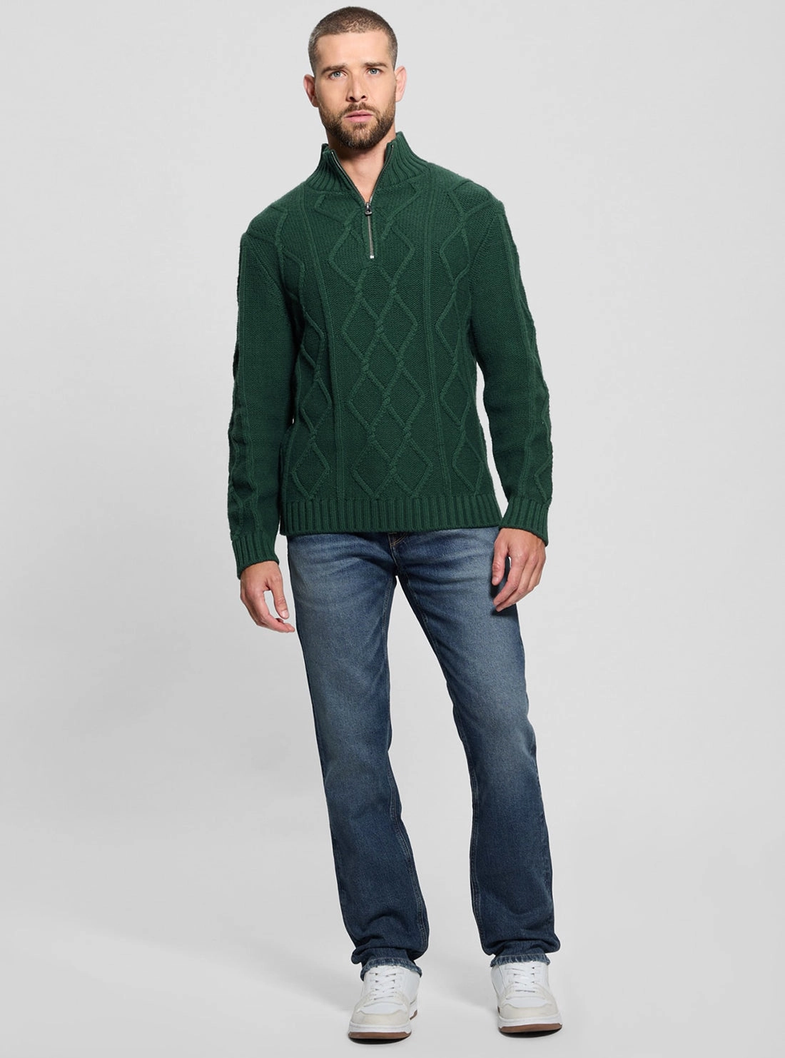 Green Diamond Cable Knit Jumper