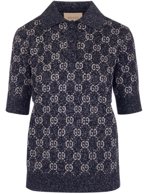 Gucci Lamé GG Jacquard Knitted Polo Shirt