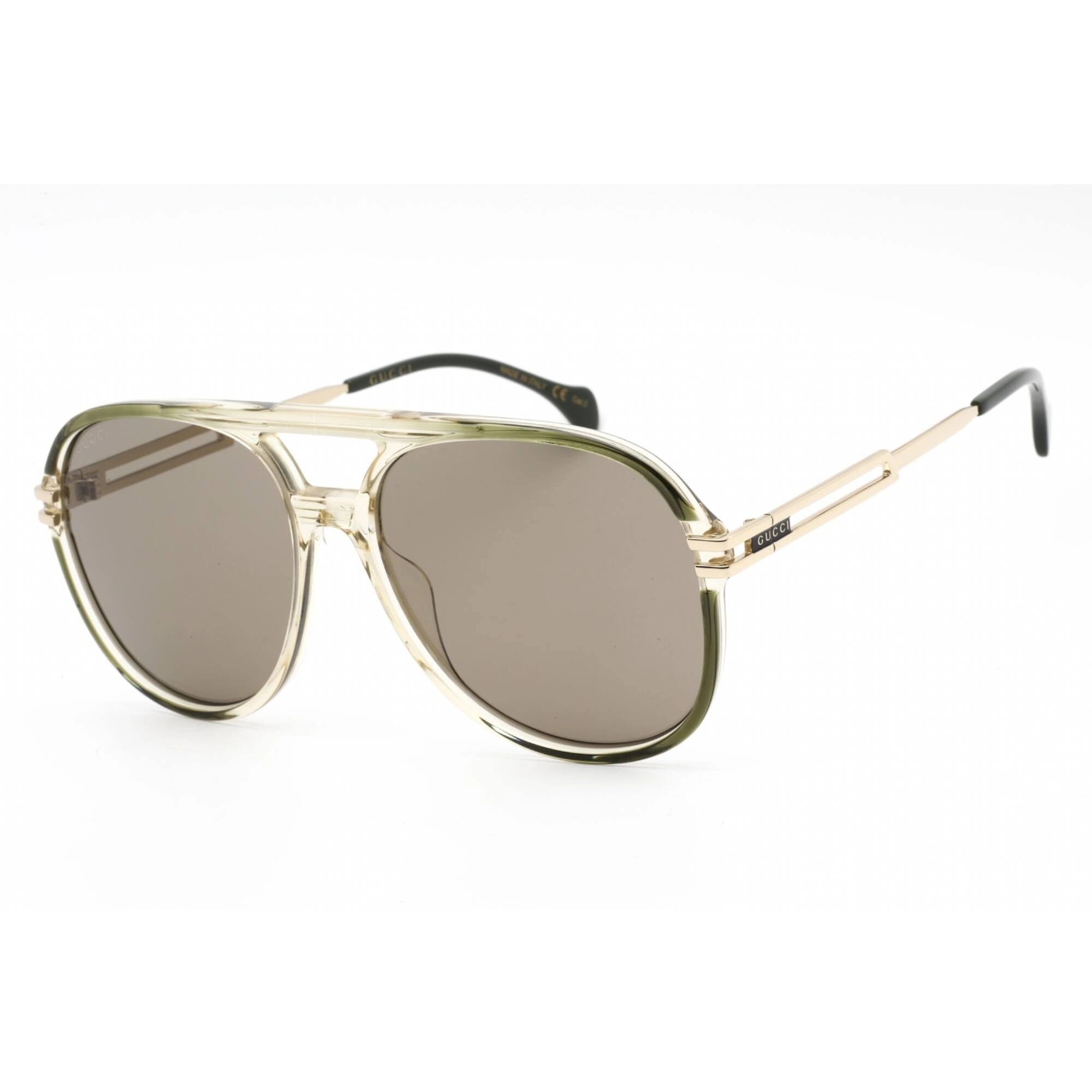 Gucci Men's Sunglasses - Green/Gold Plastic Aviator Full Rim Frame | GG1104S 003