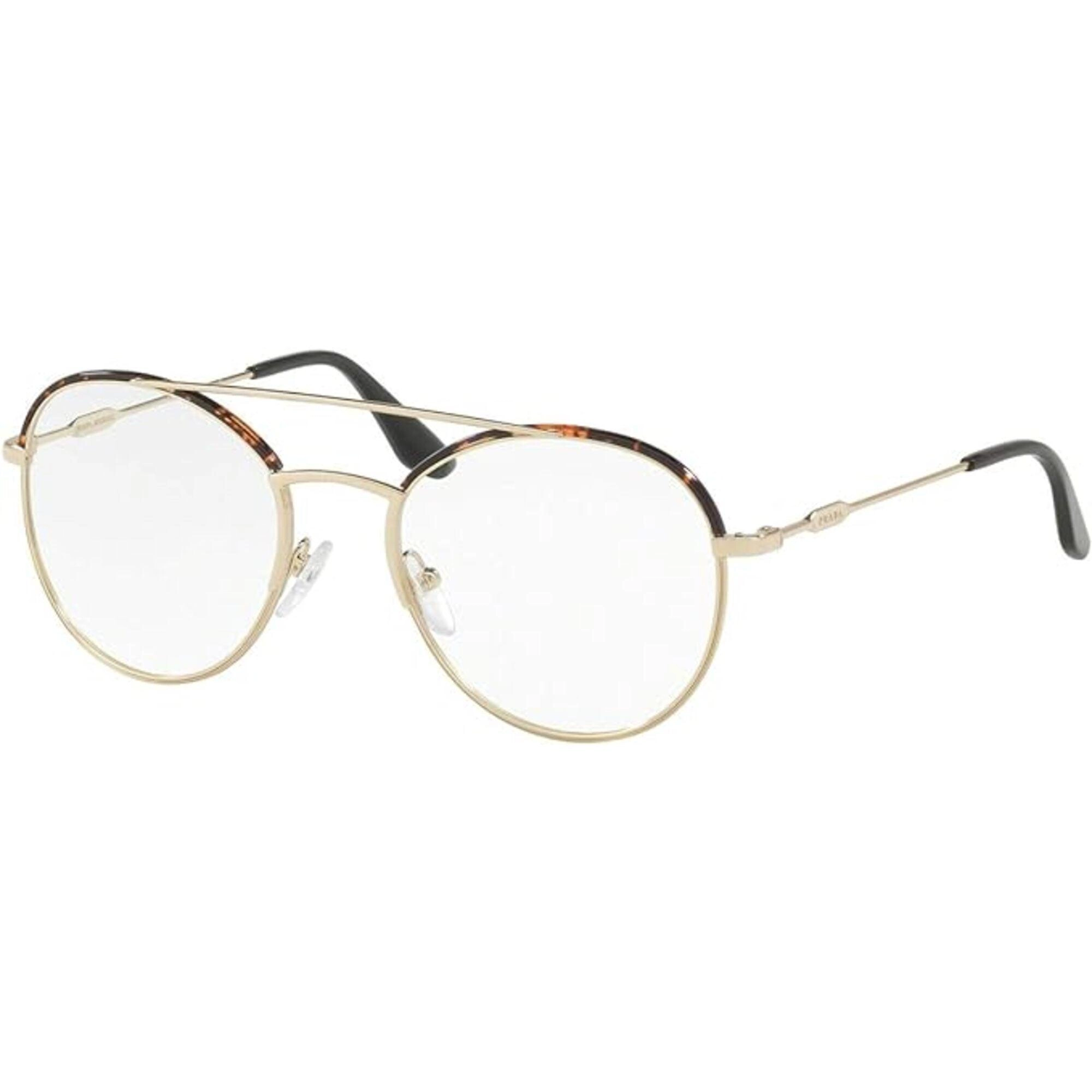 Prada Women's Eyeglasses - Dark Havana Pale Gold Metal Frame | PRADA 0PR55UV 2AU1O151