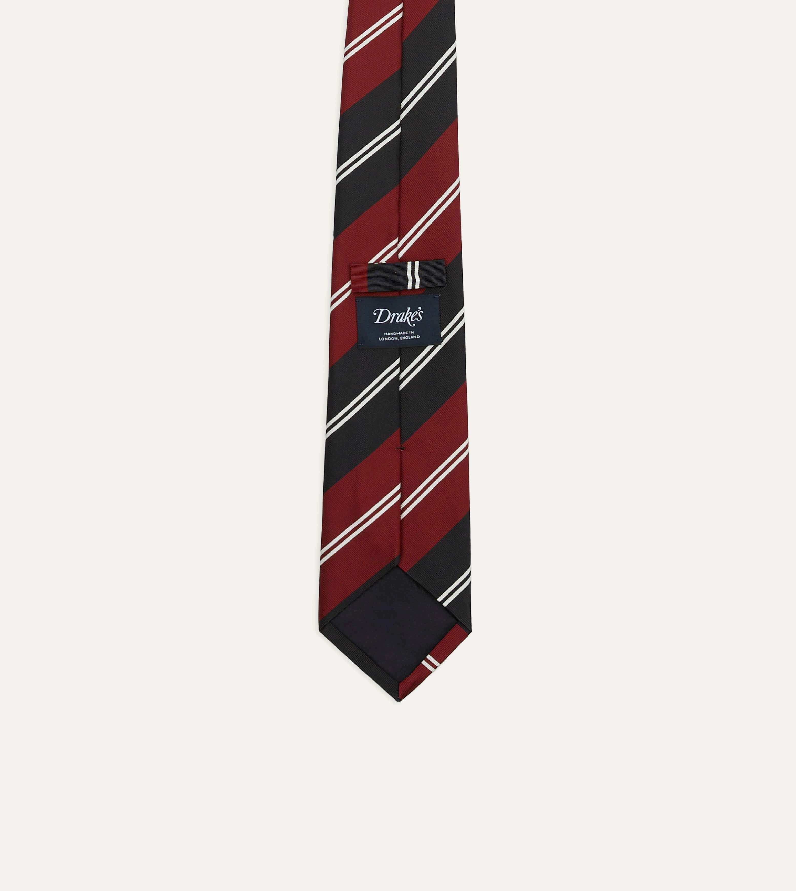 Red, Navy and White Regimental Stripe Mogador Tipped Tie