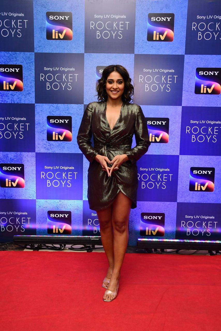Regina Cassandra in Nirmooha's Brown Lurex Overlapping Draped Dress from the Ancienne Collection