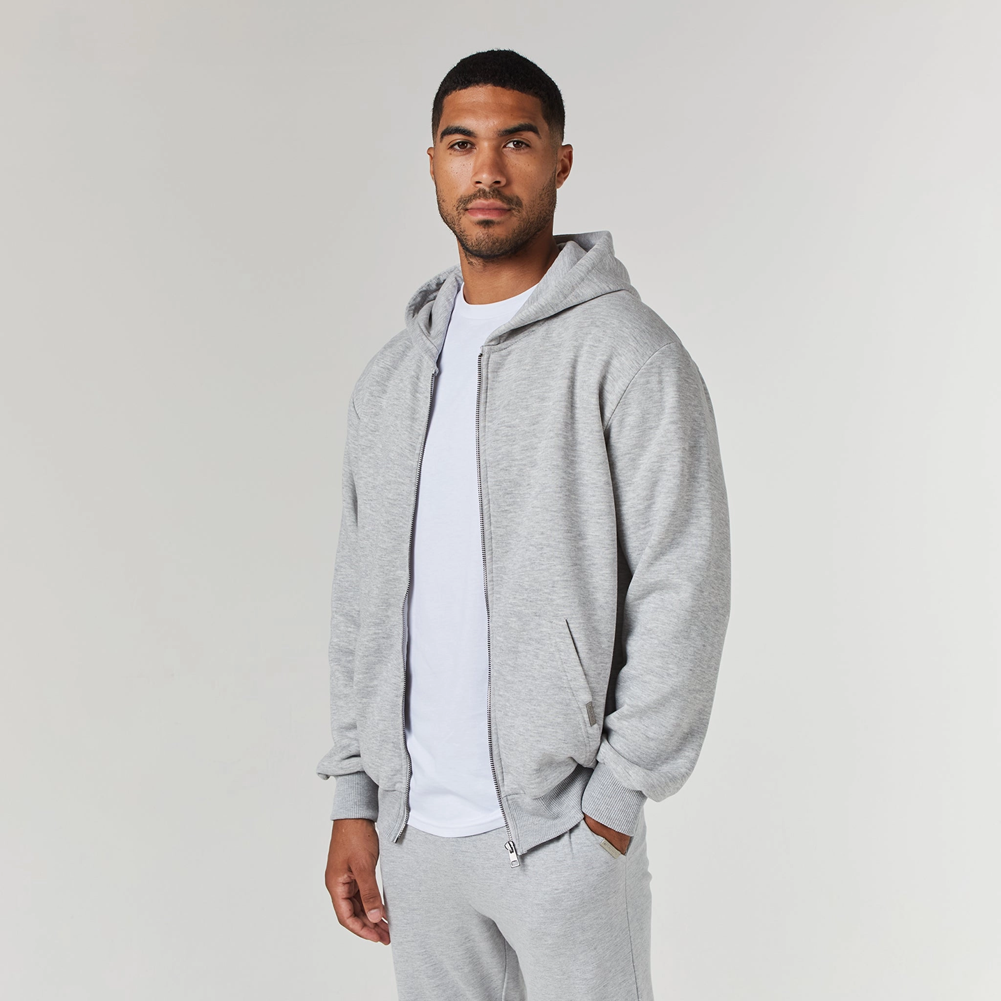 Relaxed Fit Full Zip Tracksuit | Grey Marl