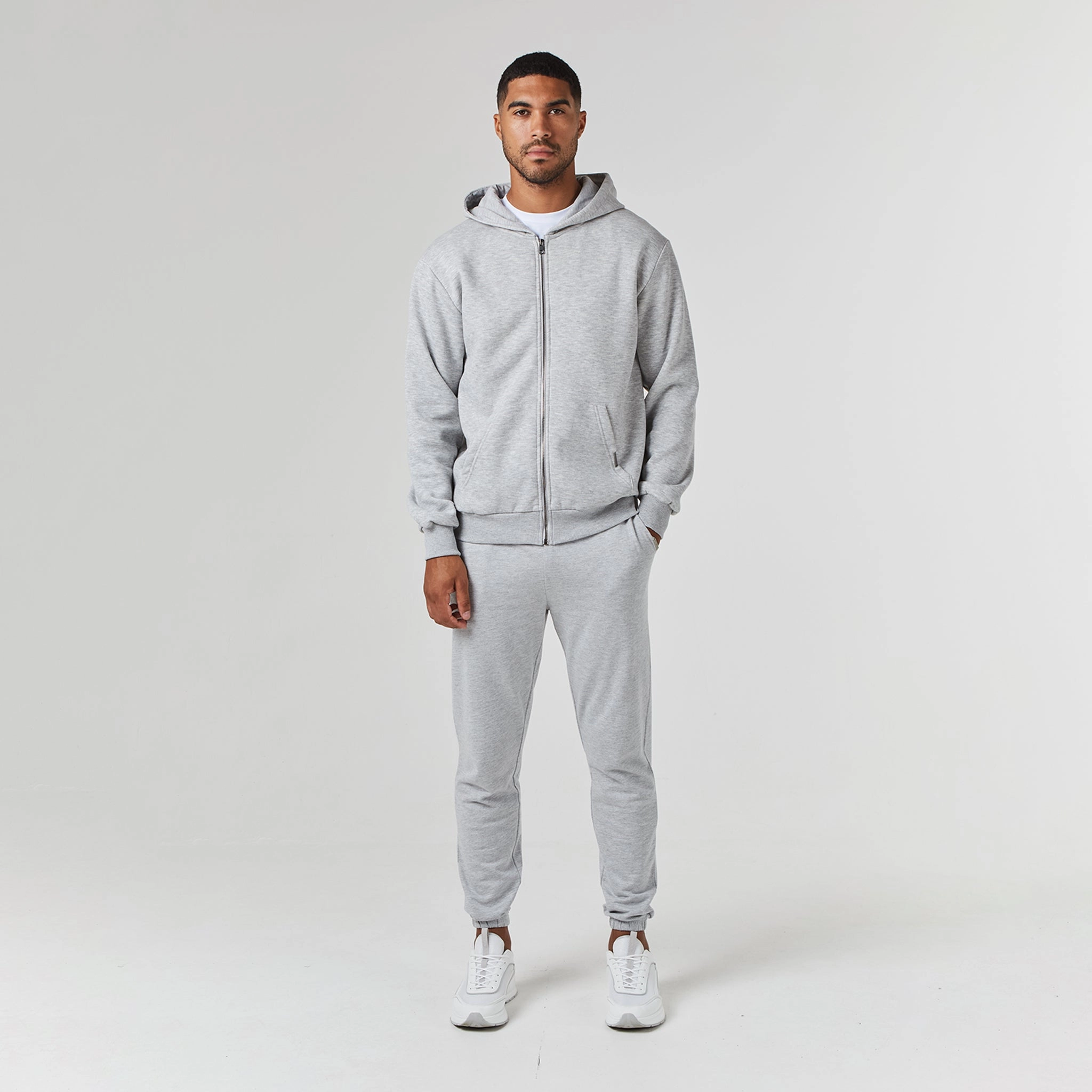Relaxed Fit Full Zip Tracksuit | Grey Marl
