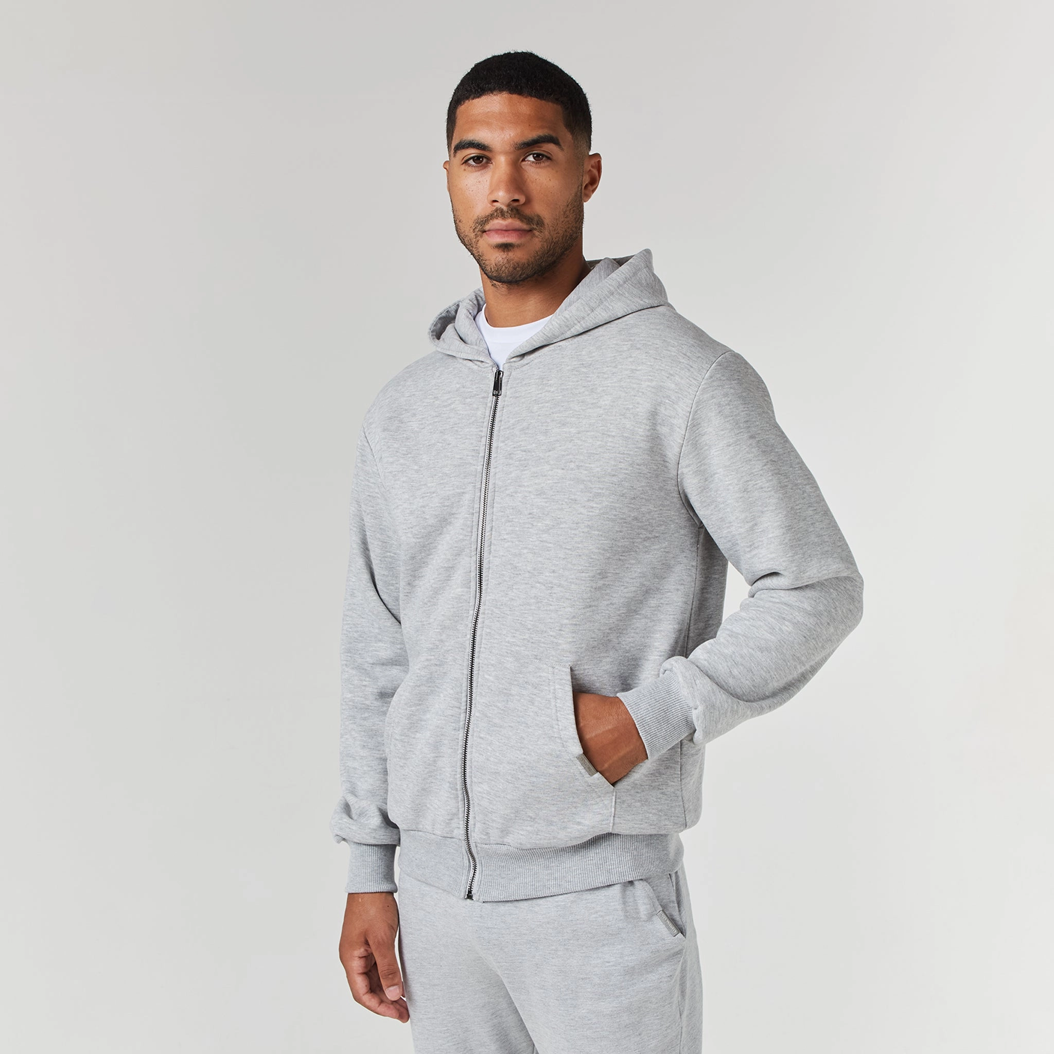 Relaxed Fit Full Zip Tracksuit | Grey Marl