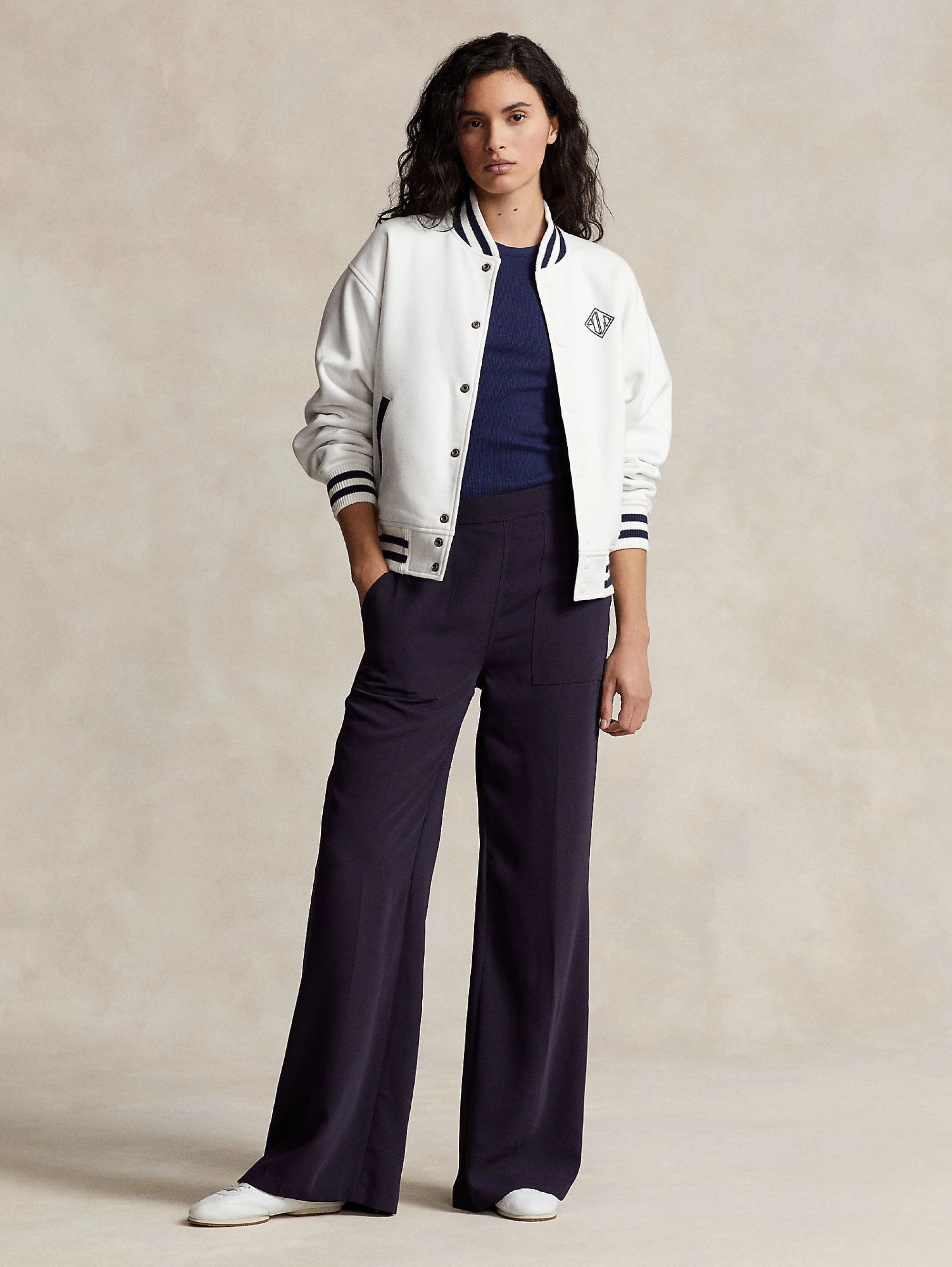 Reversible College Style Bomber Jacket White/Blue