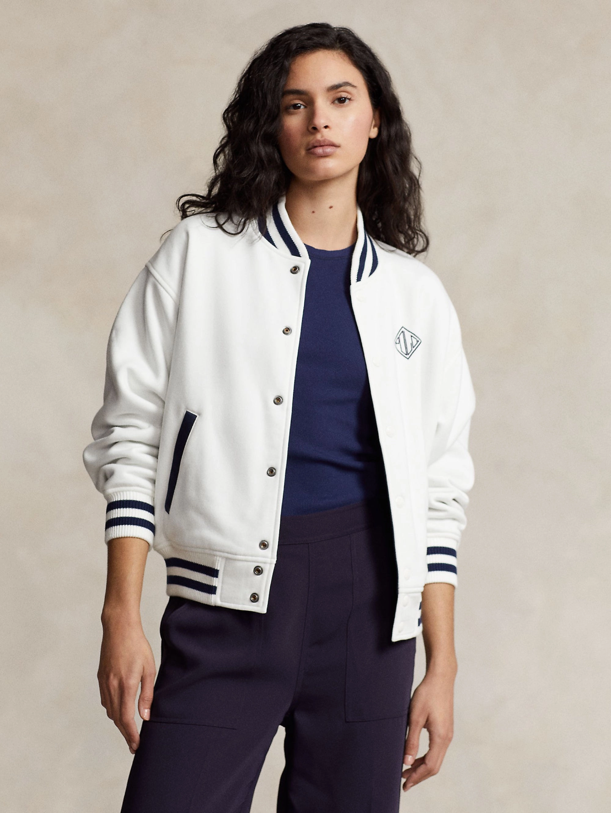 Reversible College Style Bomber Jacket White/Blue
