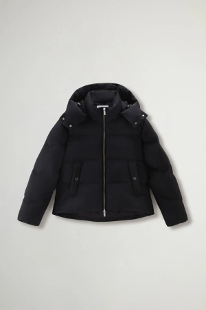 Short Alsea Down Jacket in Stretch Nylon with Detachable Hood Black