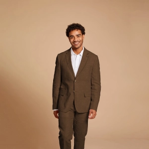 SU880 Slim Linen Yarn-Dye Blazer - Mocha