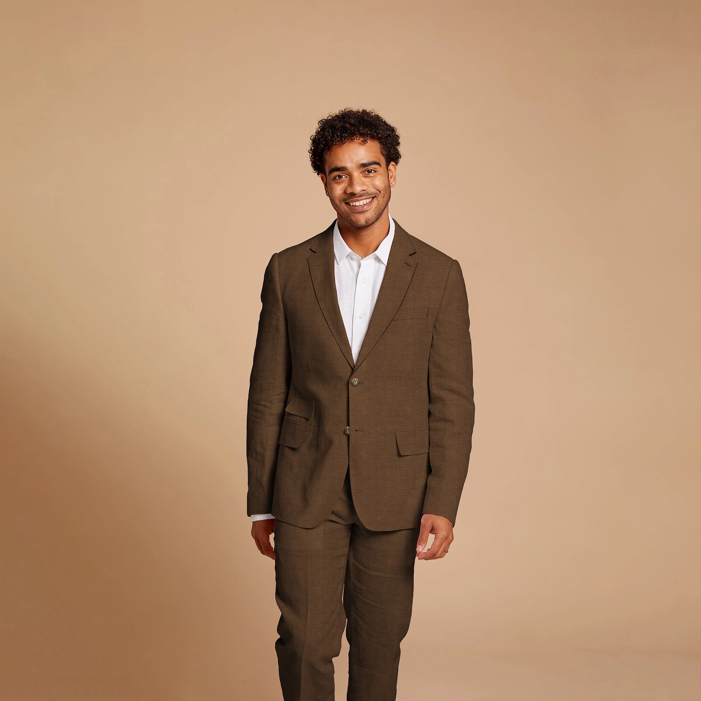 SU880 Slim Linen Yarn-Dye Blazer - Mocha