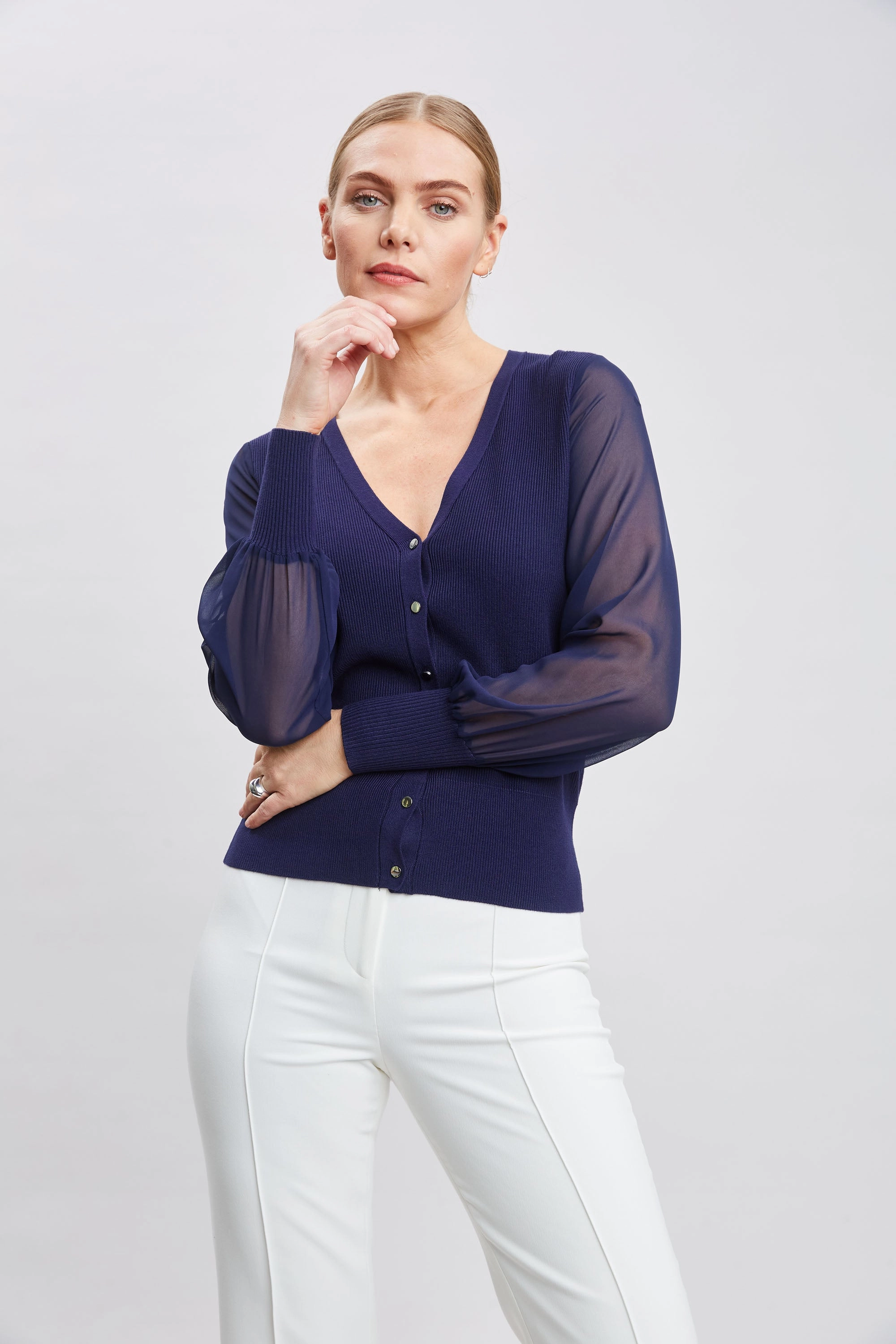 T-Tahari Chiffon Sleeve Cardigan