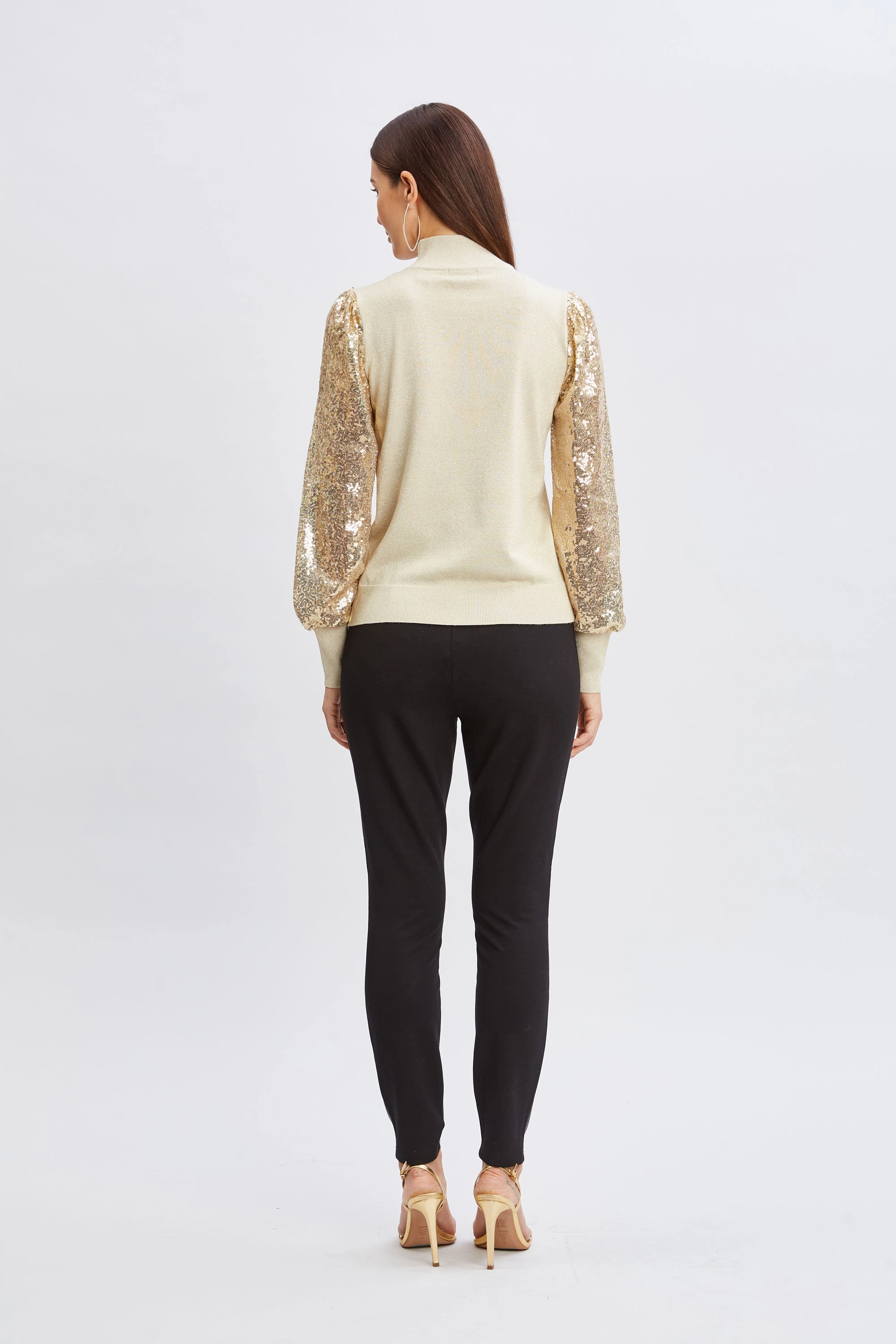 T-Tahari Sequin Sleeve Mock Neck Sweater