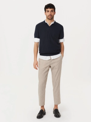 The Short Sleeve Linen Polo in Navy
