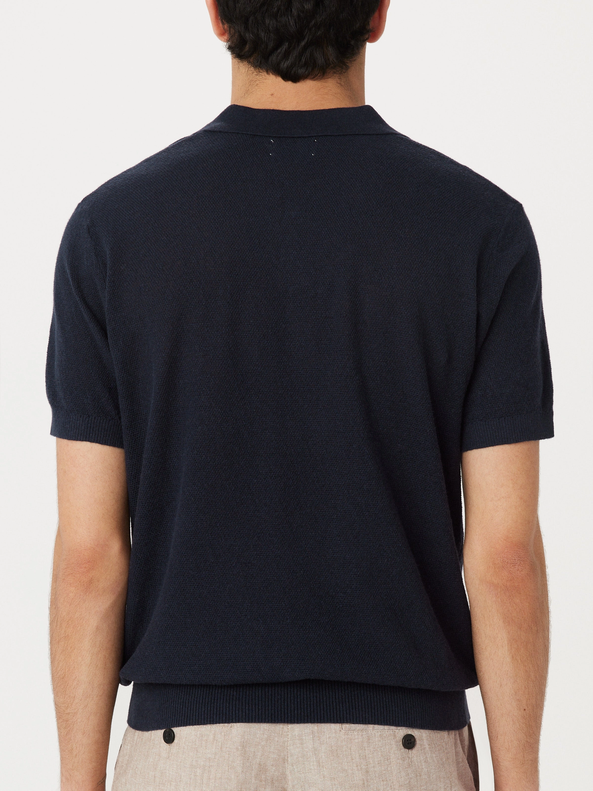 The Short Sleeve Linen Polo in Navy