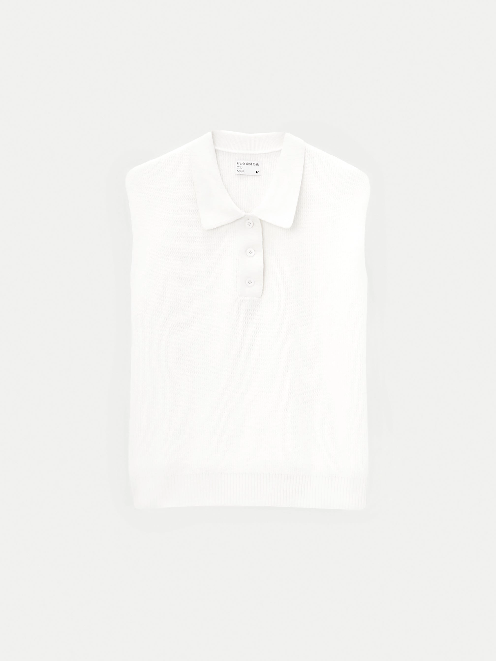 The Sleeveless Polo Sweater in White