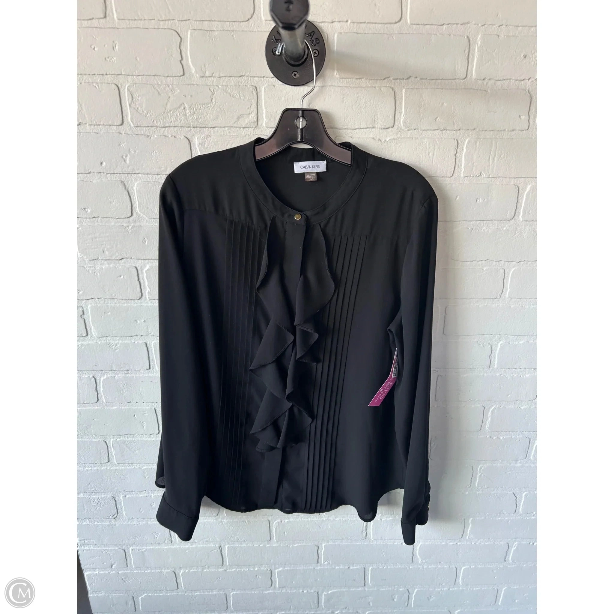 Top Long Sleeve By Calvin Klein In Black, Size: L