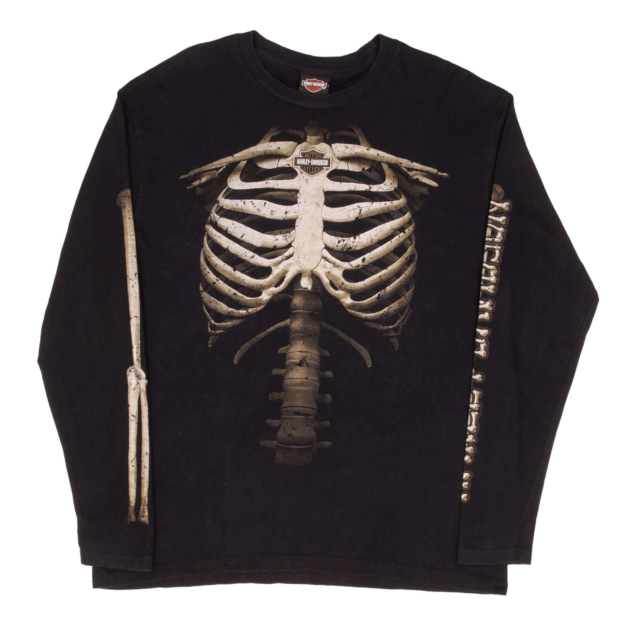 VINTAGE HARLEY DAVIDSON LONG SLEEVES SKELETON TEE SHIRT SIZE XL MADE IN USA