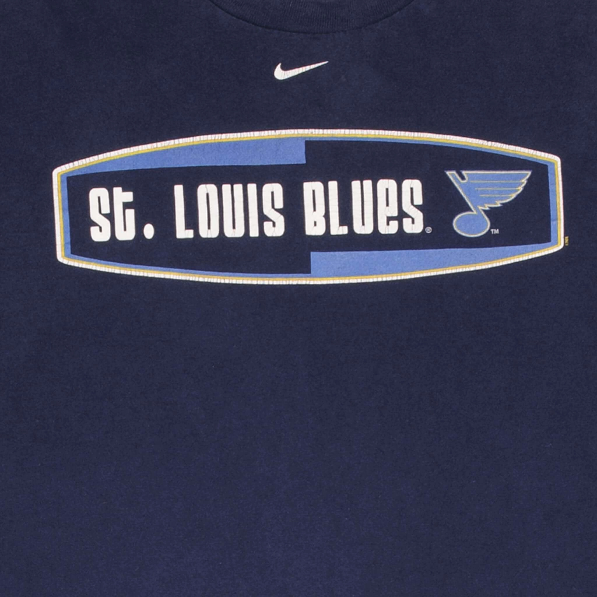 VINTAGE NIKE NHL ST LOUIS BLUES CENTER SWOOSH LONG SLEEVE TEE SHIRT 1990S LARGE