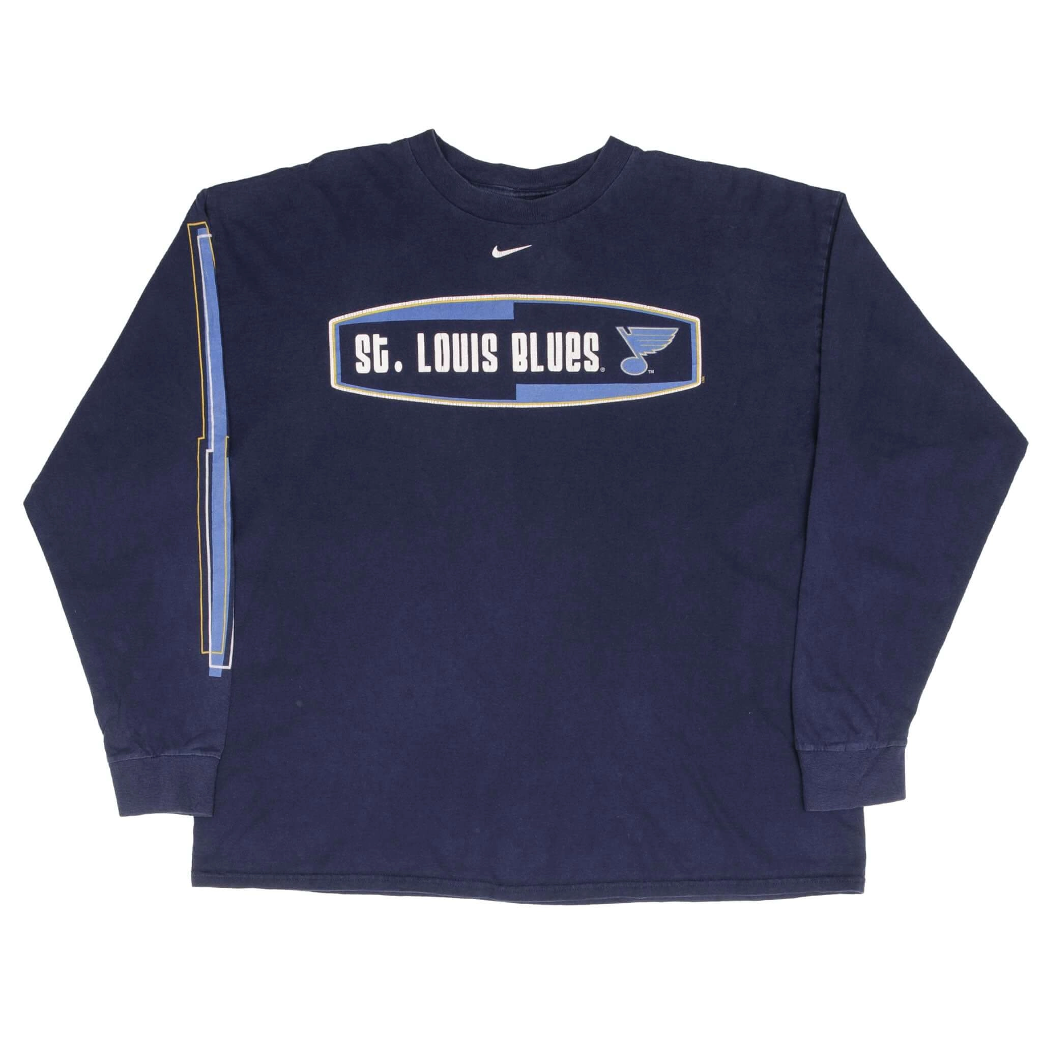 VINTAGE NIKE NHL ST LOUIS BLUES CENTER SWOOSH LONG SLEEVE TEE SHIRT 1990S LARGE