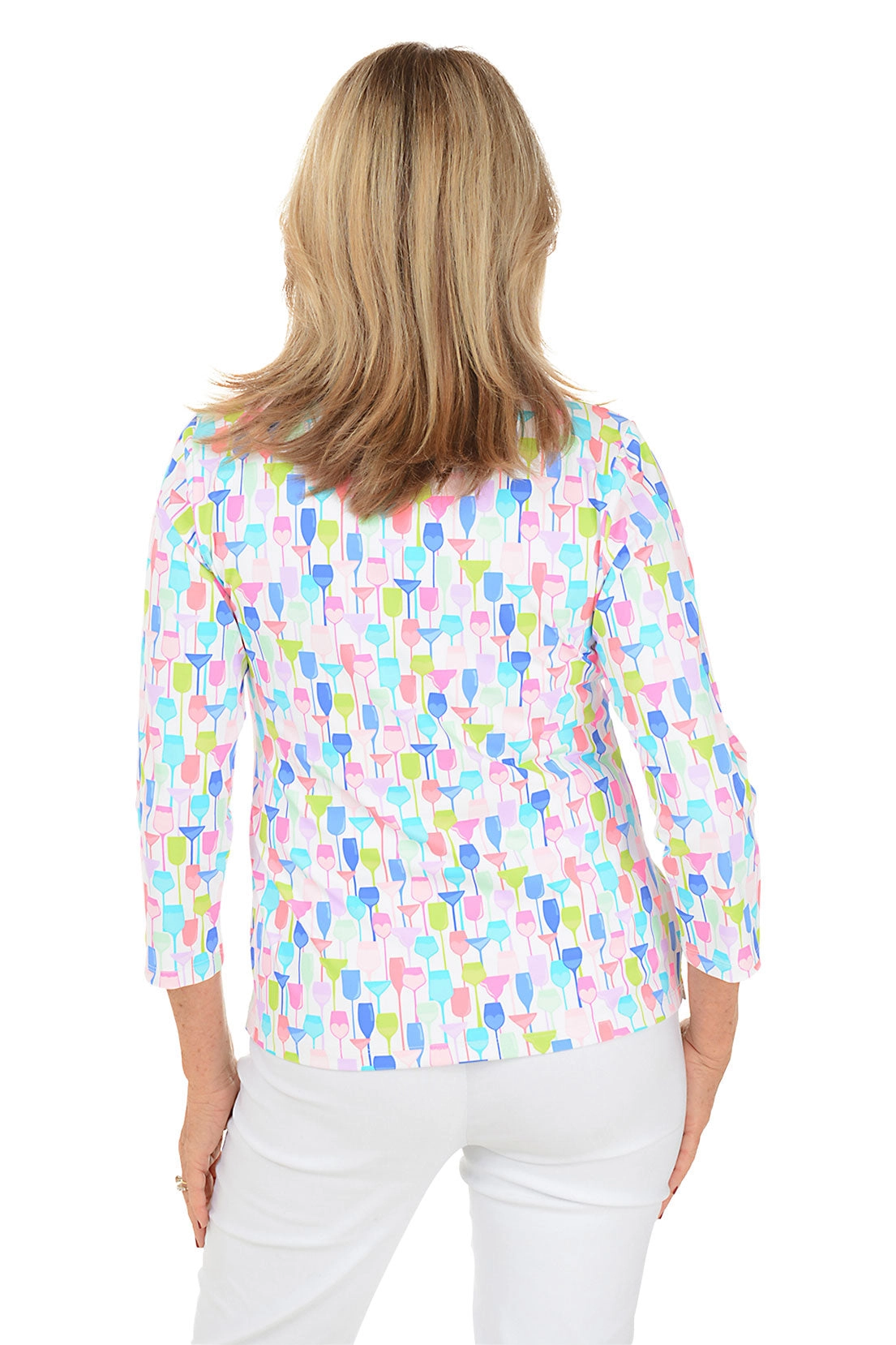 White Wine Glasses UPF50  3/4 Sleeve Polo Top