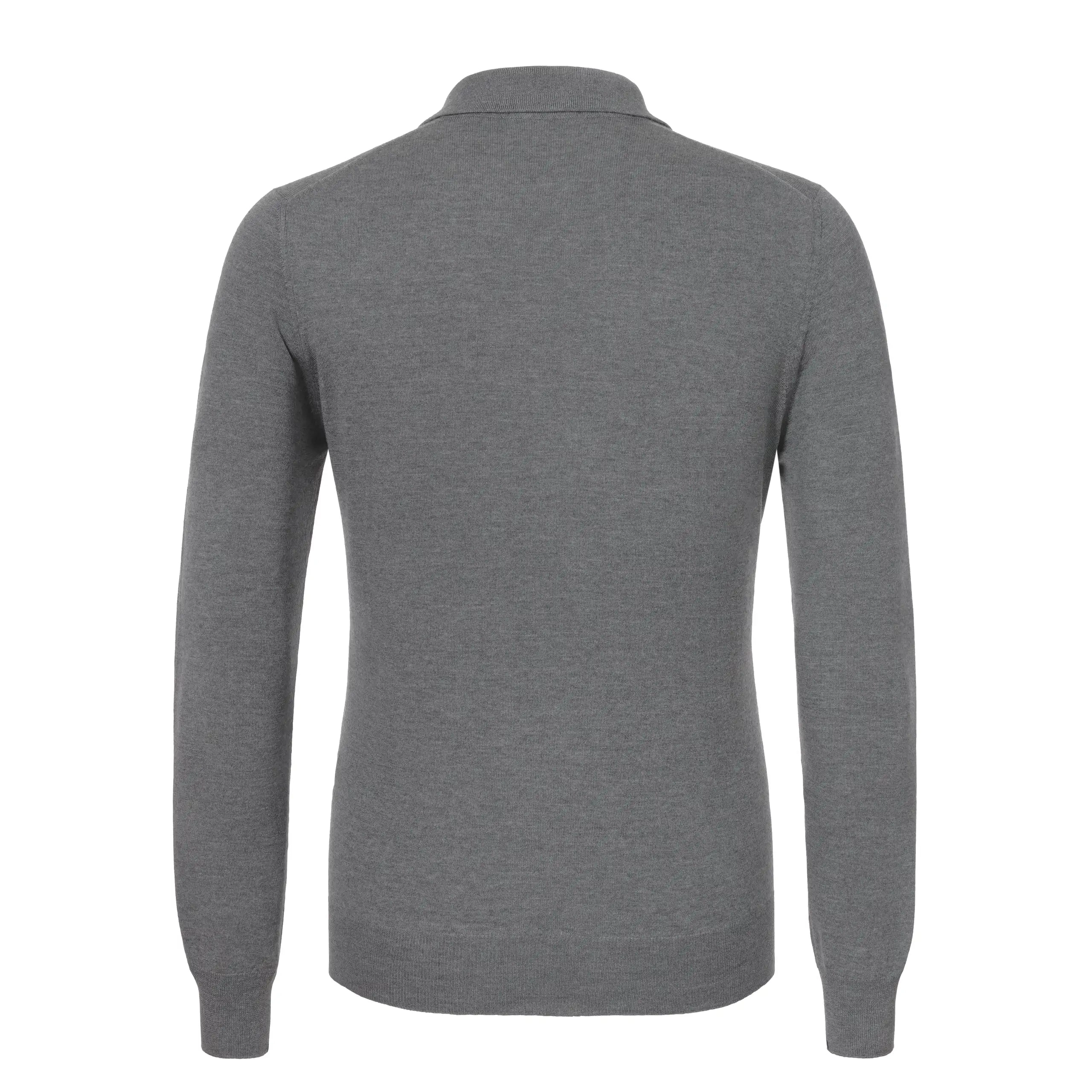 Wool-Cashmere Long Sleeve Polo Shirt in Grey