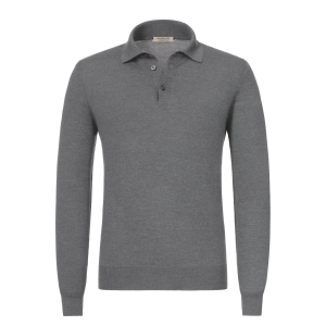 Wool-Cashmere Long Sleeve Polo Shirt in Grey
